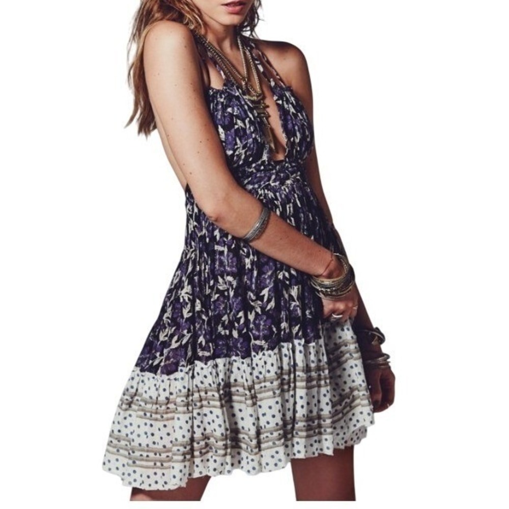 NWT Free People Summer 100 Degree Floral Purple Halter Babydoll Minidress M